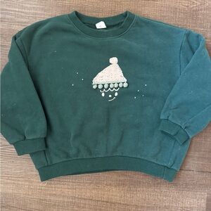 Green Kids Sweatshirt with Pom-Pom Design